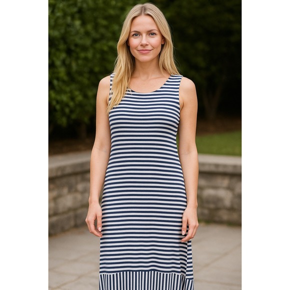 Chico's Maxi Dress Striped Sleeveless Casual Summer Beach Blue White Size 1 - Picture 1 of 8